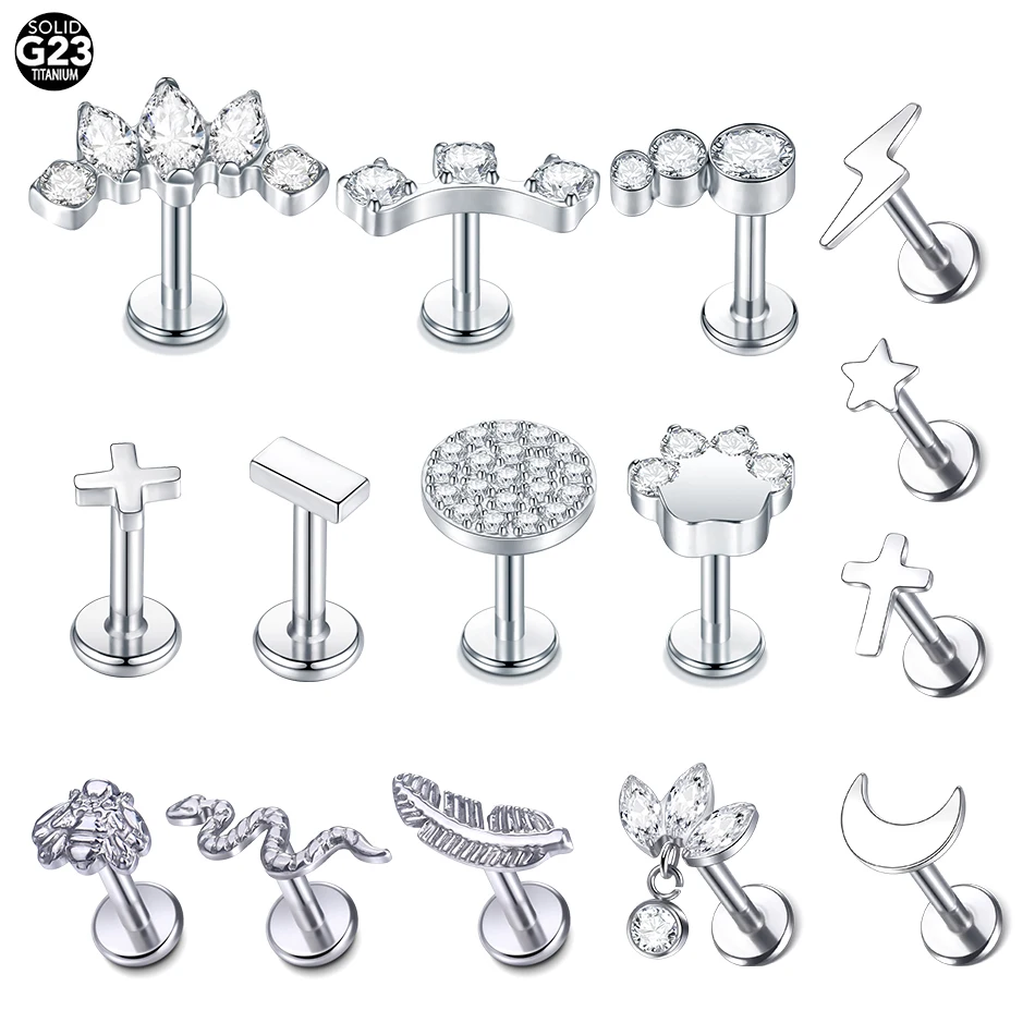 

10Pcs/lot Titanium Labret Piercing Tragus Stud Earring Internal Thread Star Moon Ear Pircing Lobe Conch Cartilage Helix Jewelry