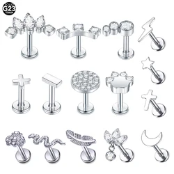 10Pcs/lot Titanium Labret Piercing Tragus Stud Earring Internal Thread Star Moon Ear Pircing Lobe Conch Cartilage Helix Jewelry