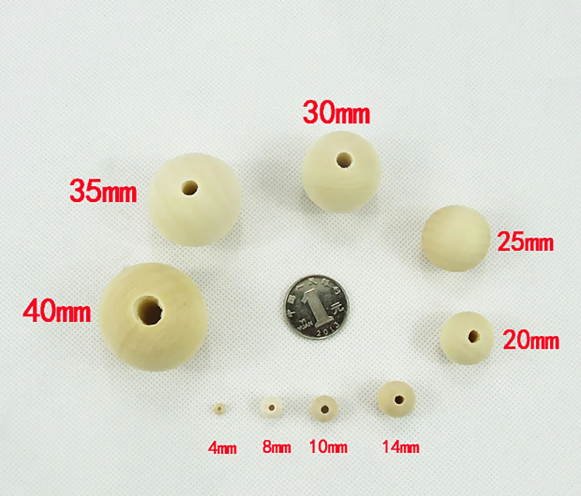 Natural Color Ball 4/6/8/10/14/20/25/30/35/40/50/60mm Through-hole Round Wooden Beads Manual DIY Ball Jewelry Carving Beads