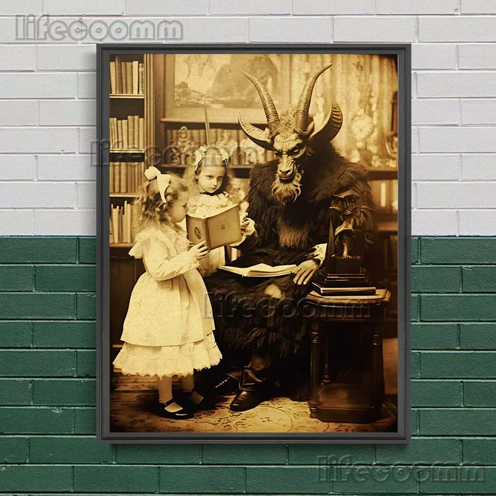 Baphomet&Satanic Creepy Vintage Photo Wall Art Canvas Painting Victorian Occult Photography Art Poster Print Home Decor Unframed