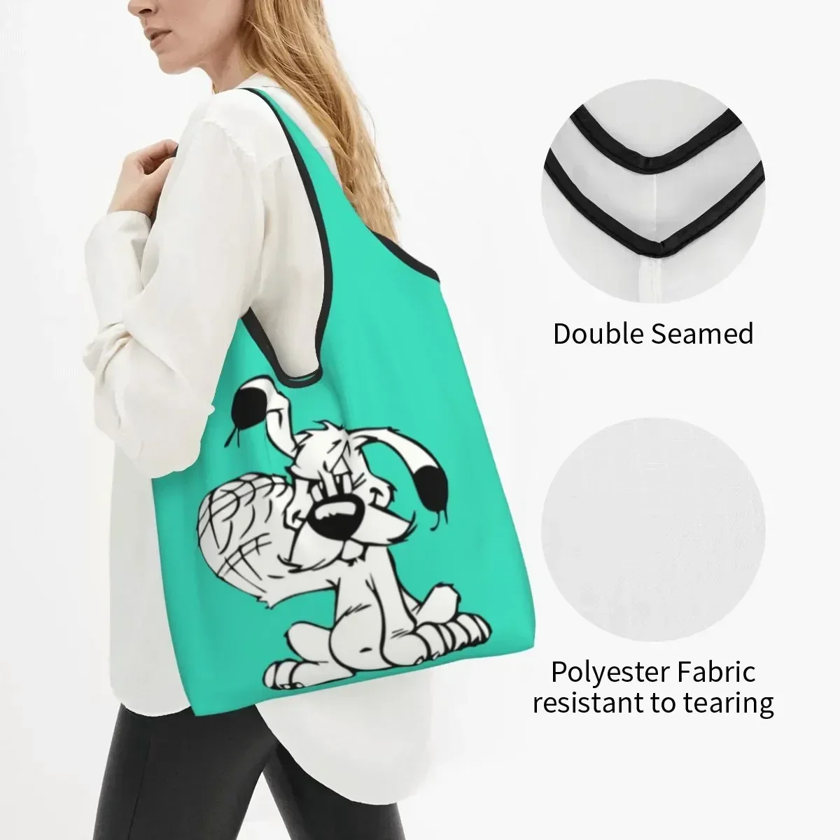 Custom Manga Asterix And Obelix Dogmatix Shopping Bags Women Portable Large Capacity Groceries Cute Dog Shopper Tote