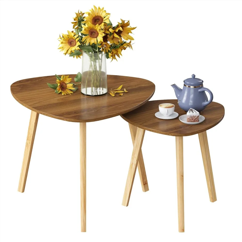 

Bamboo Nesting Triangle End Table,Set of 2 Coffee Table Modern Minimalist Side Table for Living Room (Walunt)