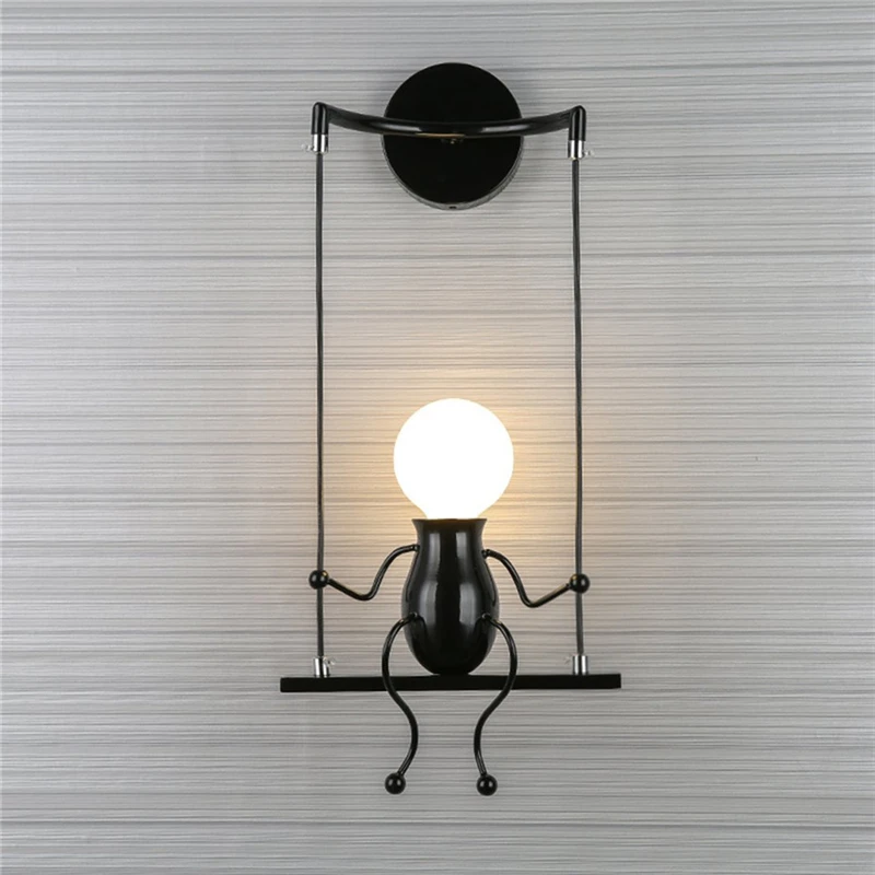 Creative Humanoid LED Wall Light E27 Iron Cartoon Little Man Swing Wall Lamp Art Decor for Bedroom Children Room Sconce Lighting