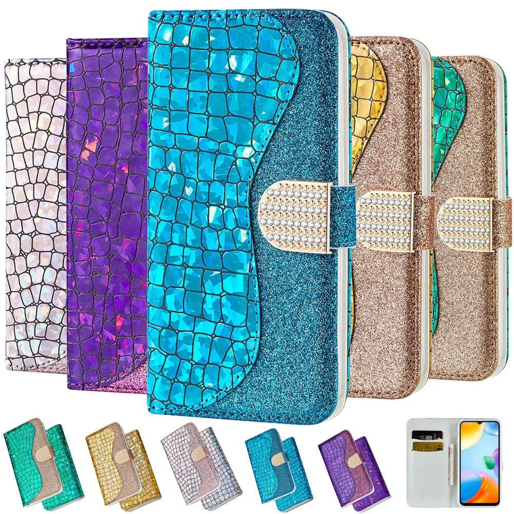 Diamond Glitter Leather Case For Samsung Galaxy S22 S21 S20 Ultra FE S10 S10E S9 S8 Plus S7 S6 Card Wallet Stand Book Cover