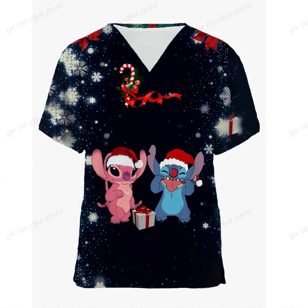 

Disney Nurse T Shirt for Women Princess Uniform V Neck Pocket Tee Kawaii Streetwear Summer Short Sleeve Y2k Fashion Top