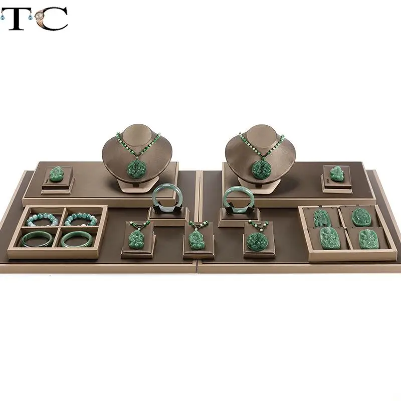 

Коричневая матовая кожа, реквизит для демонстрации ювелирных изделий, кольца, серьги, ожерелье, подвеска, подставка для хранения, подставка для стойки