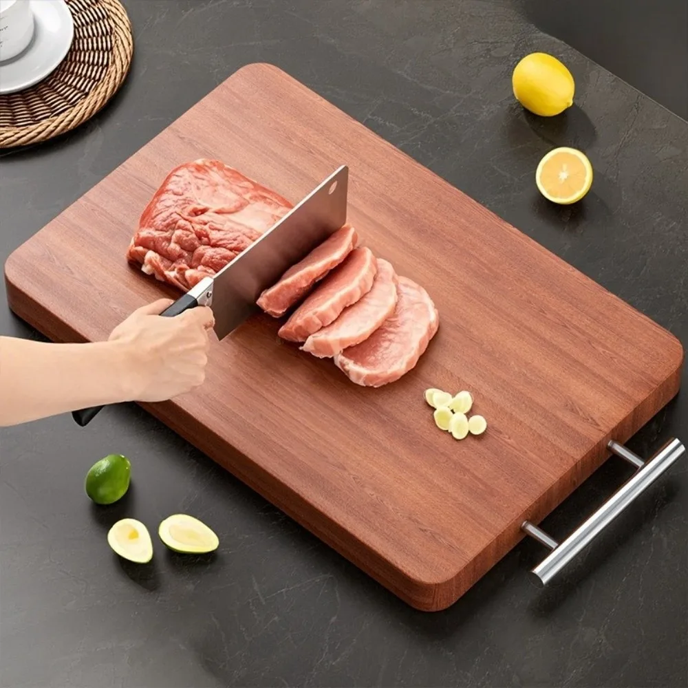 

Anti-slip Wood Cutting Board With Stainless Steel Hangers Thick Meat Cheese Board Mold Resistant Double-sided Chopping Board