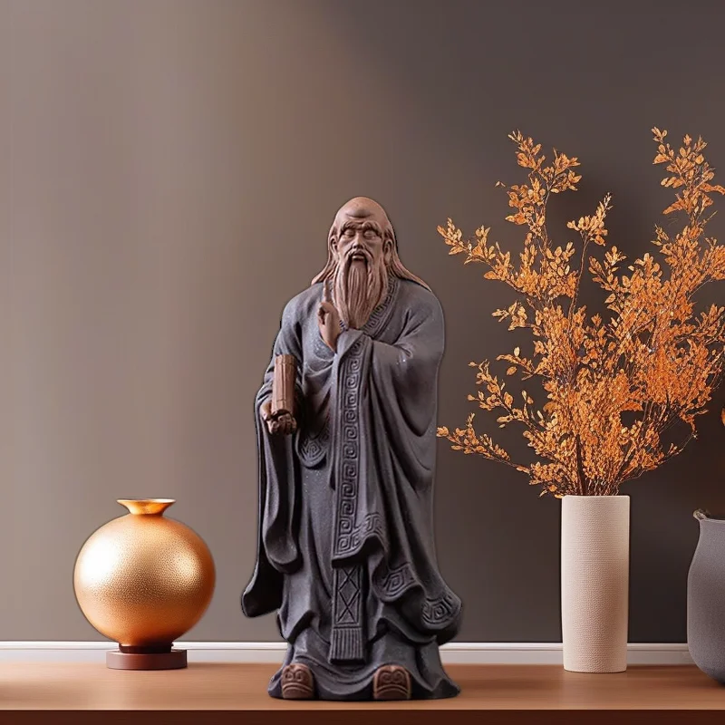 Ceramic historical figure Lao Zi statue， The great thinkers of ancient China Home Room Office Tea Set Decoration Memorial Statue