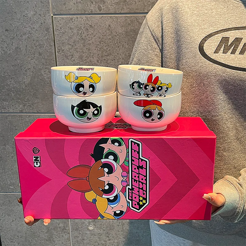 The Powerpuff Girls Blossom Bubbles Buttercup Cute Cartoon Bowl Set Kawaii Ceramic Bowl Lovely Periphery Home Decor Holiday Gift