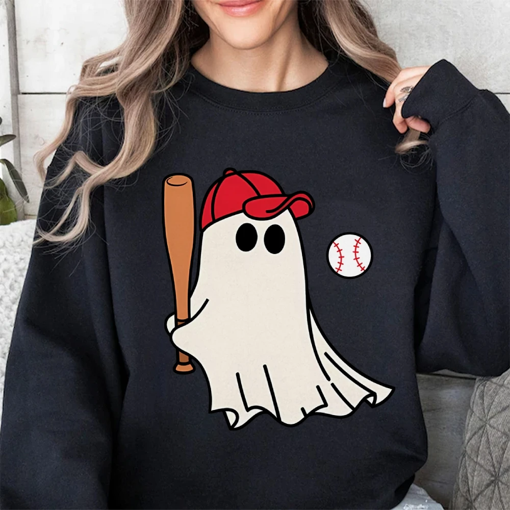 Baseball Halloween Vintage Ghost Sweatshirt Retro Fall Women's Halloween Shirt Spooky Season Cute Ghost Funny Long Sleeve Top