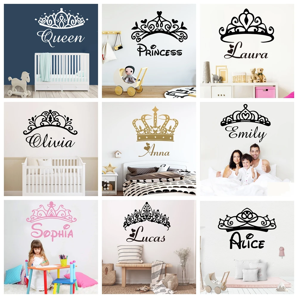 1 pc colored crown Customized Text Wall Sticker Removable Wall Stickers Diy Wallpaper Kids Room Nature Decor Wall Art Sticker