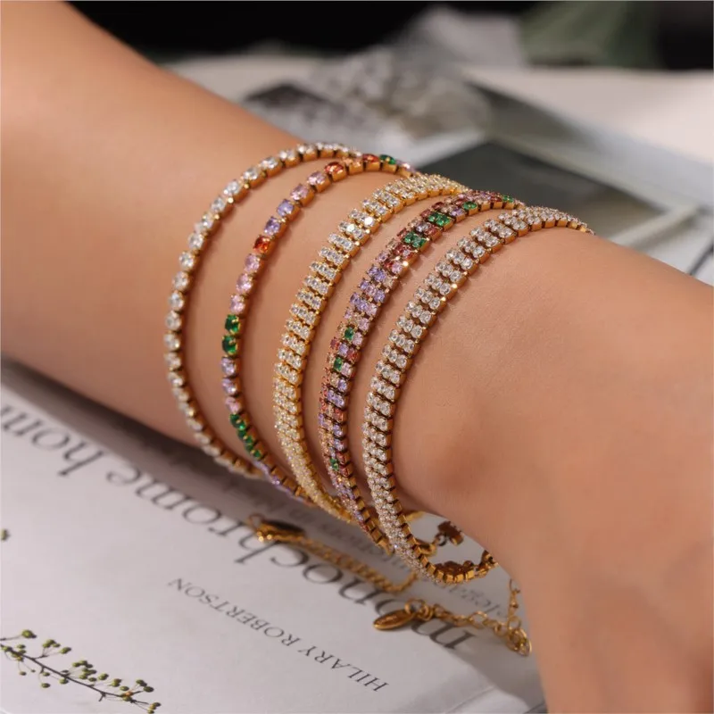 

Cubic Zircon Stainless Steel Bracelet For Women 18K Gold Plated Waterproof Women's hand bracelets Adjustable Woman Bracelet