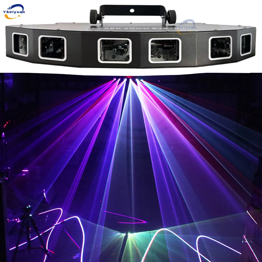 Disco Fan-Shaped 6-Lens Full Color Scanning Laser Projector DMX512 RGB Stage Effect Laser Light DJ Disco Party Dance Floor Bar