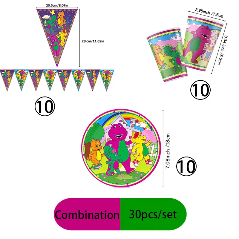 Barney Teller Tasse Dreieckige Flagge Happy Birthday Party Dekoration Einweg-Tischgeschirr-Set Charakter-Drucke Bestseller-Zubehör – Detail 12