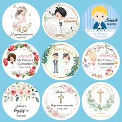 Custom First Holy Communion Sticker Baptism Label Christening Personalized Name Girl Boy Baby Shower Mi Primera Comunión Party