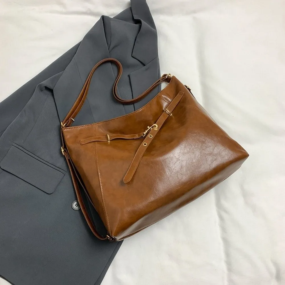 

Vintage Large Capacity PU Leather Crossbody Bag Y2K Harajuku Women Shoulder Bag Multifunctional Korean Style Tote Bag Unisex