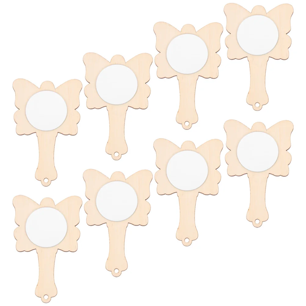 

8pcs Diy Wooden Blank Small Unpainted Handheld Mirrors For Crafts Painting Clay Decoration Educational Hand Mirror Craft