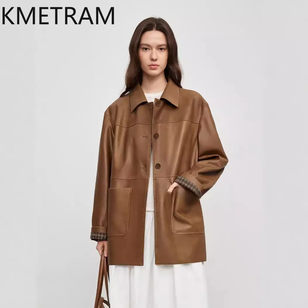 Kurtka damska ze 100% skóry owczej Najwyższej jakości Kurtki damskie ze skóry naturalnej średniej długości Nowość w odzieży wierzchniej Jesienne ubrania 2025 Chaquetas