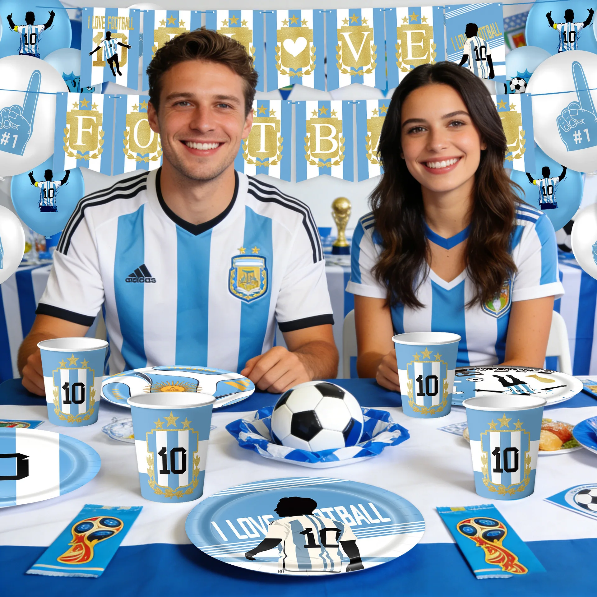 2026 Fußball-Party-Zubehör Superstar Messi Spieler Teller Becher Ballon Hintergrund Fußball Einweg-Tischgeschirr-Set Jungen-Partyzubehör – Detail 2