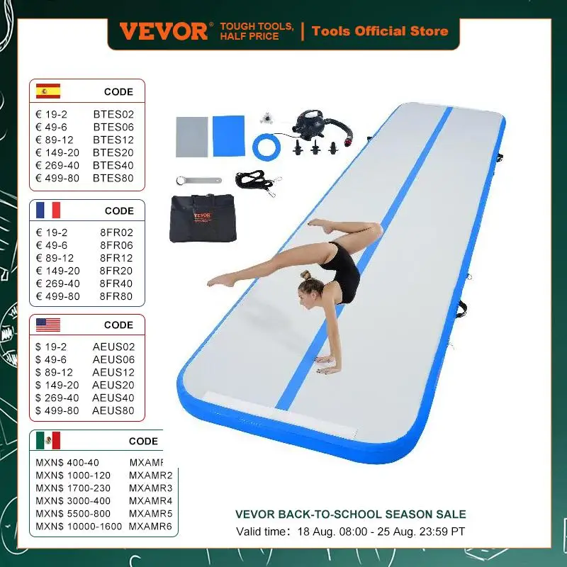 

VEVOR Gymnastics Air Mat 4 in Tumble Track with Electric Pump Training Mats for Home Use/Gym/Yoga/Cheerleading/Beach 13 ft Blue