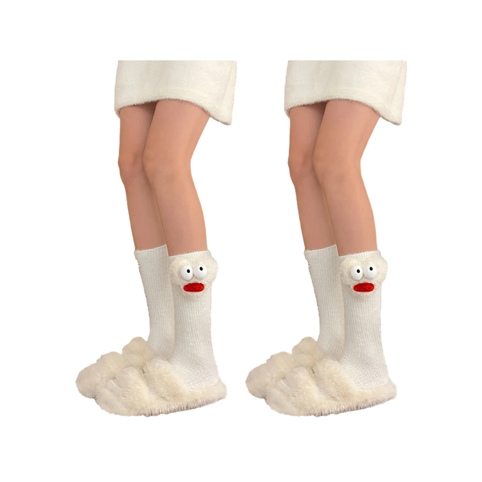 Ugly Eyes Fur Ball Rex Rabbit Socks Three-Color Combination Pack (1 pair each of white/pink/black)