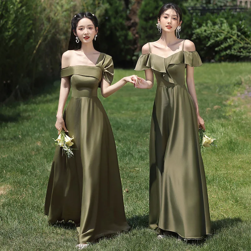 Customized J100 Satin Green Bridesmaid Dresses Prom Dress Lady Girl Women Sexy Robe Gradaution Female Performance Gown