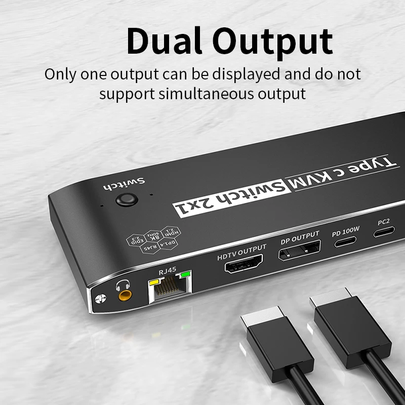 Unnlink 8K USB C  to HDMI DP KVM Switch 4K120Hz Thunderbolt 3/4 Video Switcher with RJ45 Network PD 100W Charge for Macbook