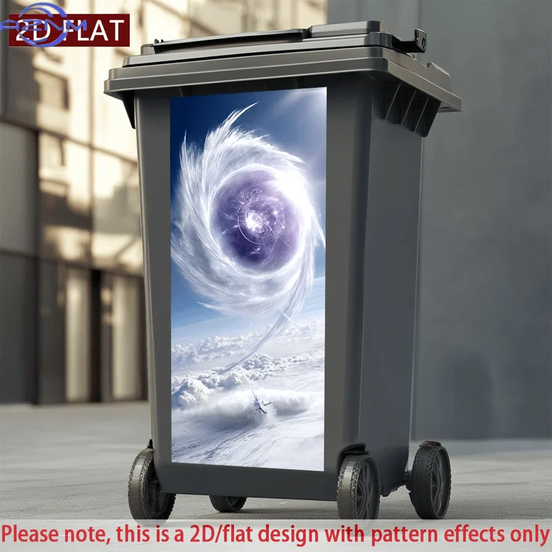 2D/FLAT 1pc Fantasy Sky Vortex Aircraft Decorative Trash Can Sticker PVC Self-Adhesive Wall Sticker Waterproof Scratch-Resista