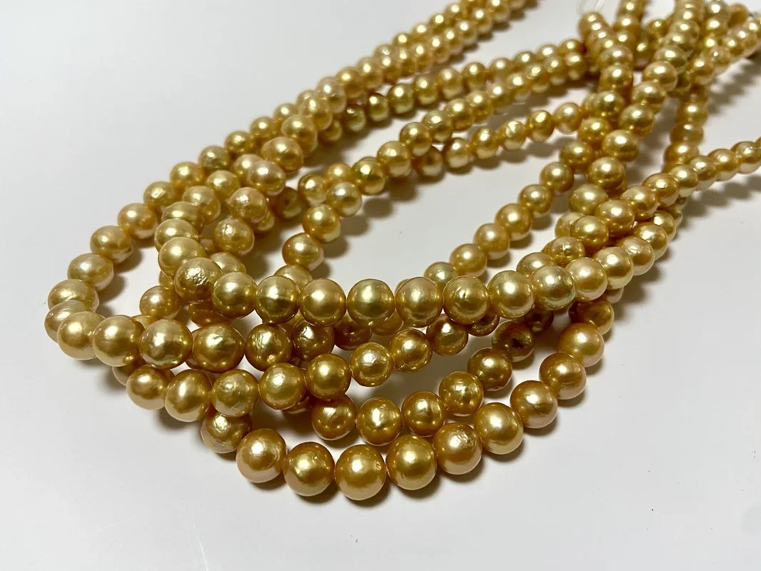 New Trendy Necklace 7-8mm Round Natural Sea Golden Pearl Genuine Jewelry for Women Fine Wedding 925 Sterling Silver Jewelry