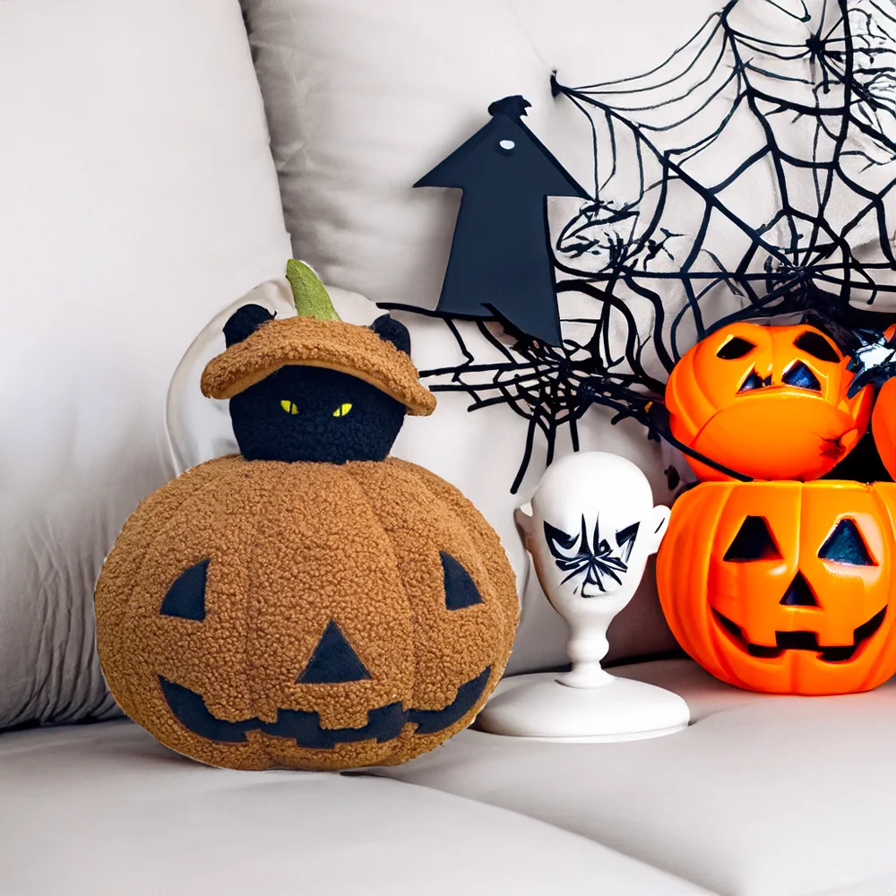 Peek A Boo Kat Kussen Zwart Kat Pompoen Kussen Leuk Halloween Kamer Decoratie Feestdecoratie Hoge Kwaliteit Pluche Vakantie Geschenken