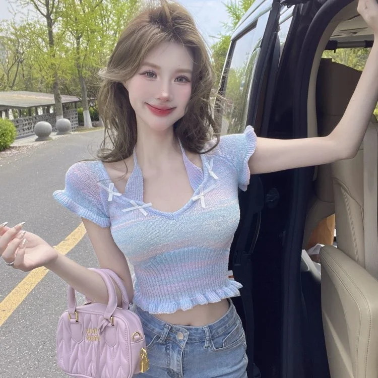 

Укороченный топ, футболки, женская одежда, балетная оборка, детали, рюши по бокам, уличная одежда с лепестками, повседневная однотонная клубная одежда, глубокий кристалл, тан