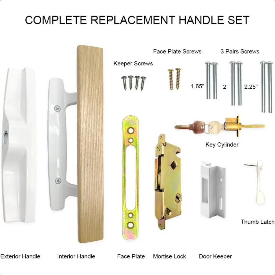 مجموعة مقبض باب الفناء المنزلق للفناء مع أسطوانة مفتاح قفل نقر ومجموعة قفل مقبض خشبي للحارس تناسب الباب السميك من 11 2 بوصة