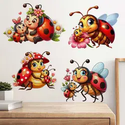 Ladybug Mother and Child Sticker Kids Room Bedroom For Wall Decoration Self-adhesive Home Decor Cute Animals Decals S141