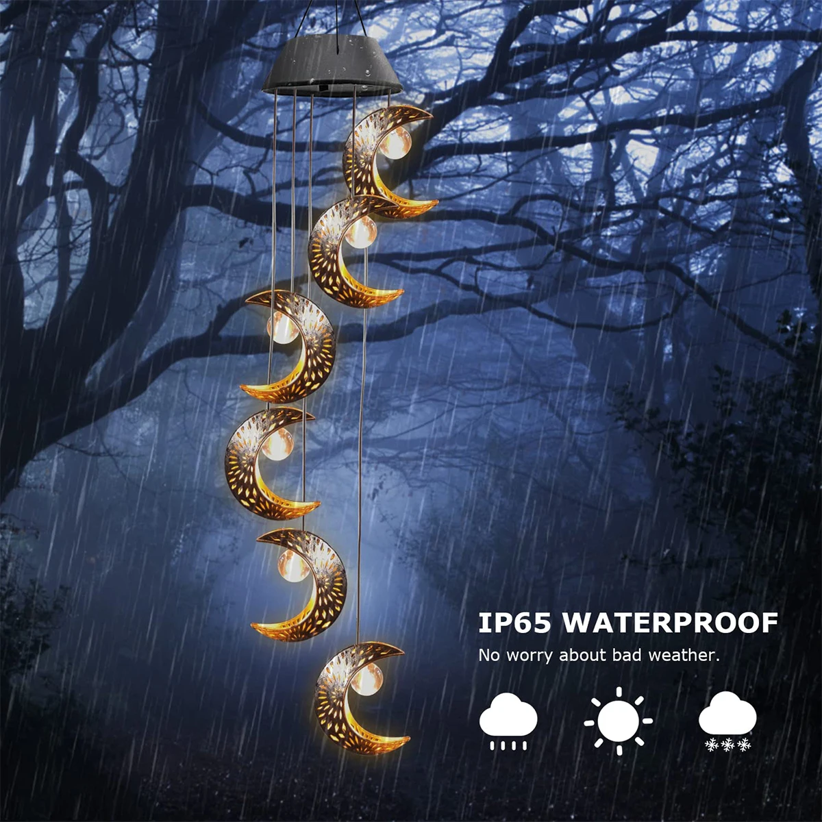 New Retro Solar Light Hollow Moon Home Balcony Outdoor Patio Landscape Wind Chime Hanging Ambience Decor Art