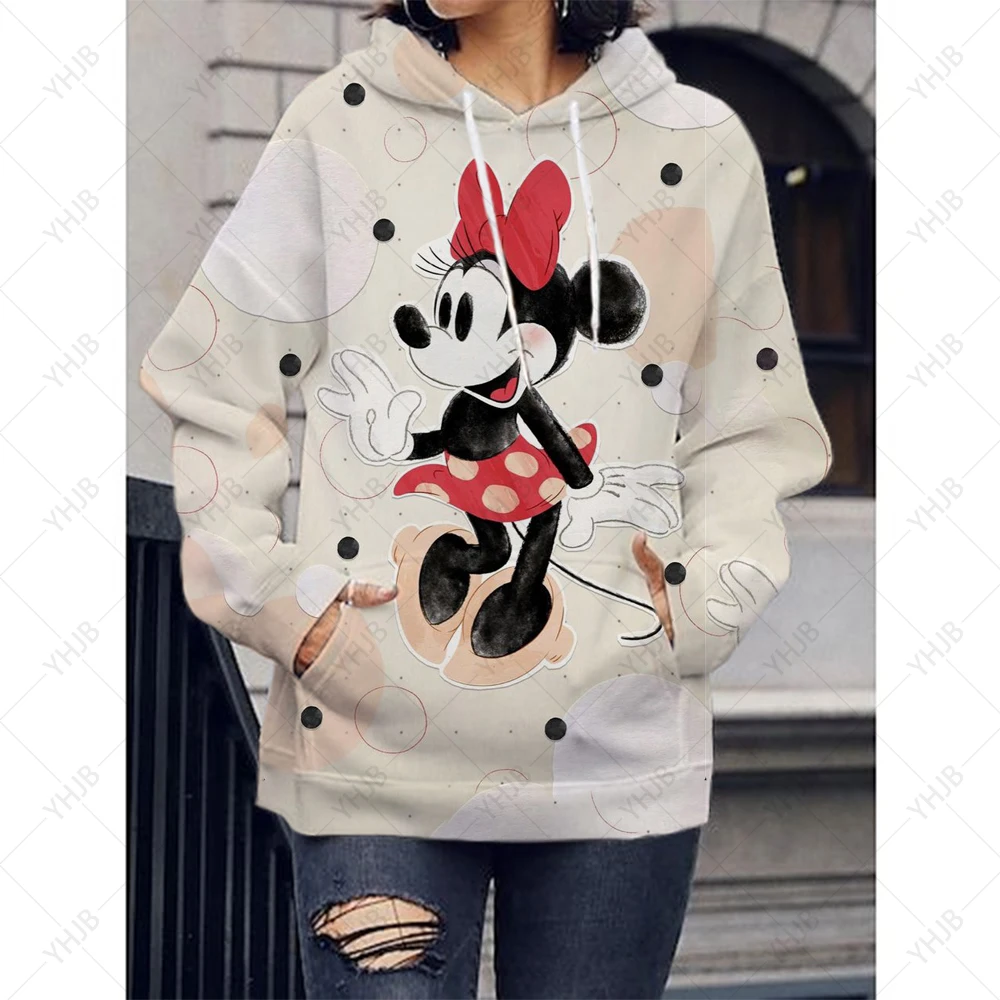 Spring Women Hoodies Cartoon Disney Minnie Mickey Mouse Print Fashion Sweatshirt Long Sleeve Pullovers Female Casual Sweatshirts