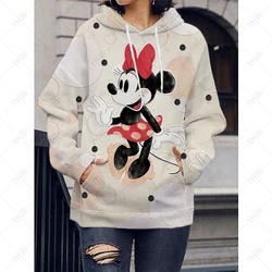 Disney-Camisola feminina Minnie Mickey Mouse estampada dos desenhos animados, pulôveres de manga comprida, moletons femininos casuais, moda primavera