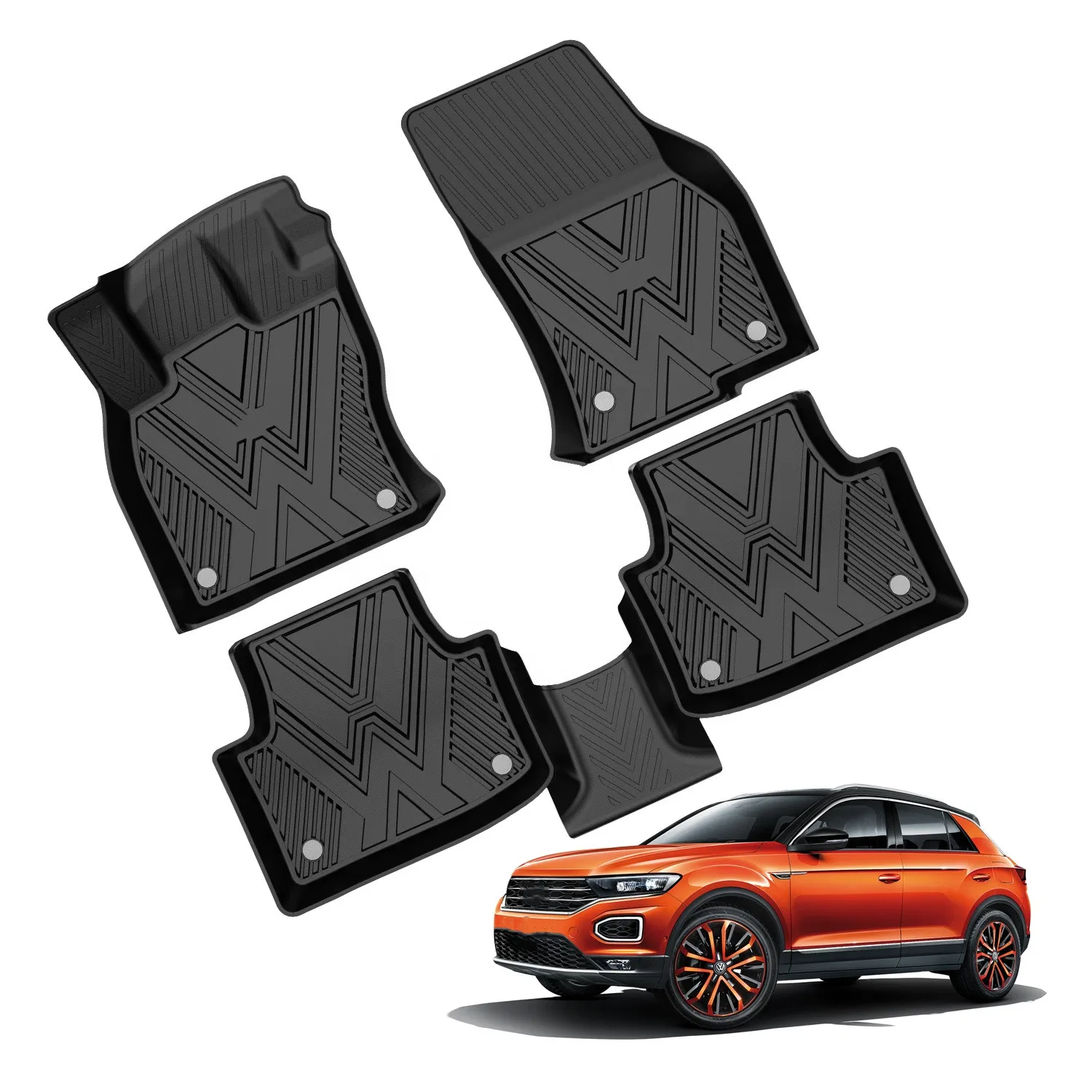 Flexible TPE Car Floor Mats For Volkswagen T-ROC 2018 2019 2020 2021 VW Waterproof Healthy 3D Rubber Foot Carpets Liner