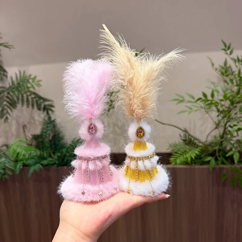 Creative Sheep Peak Hat Feather Fringe Plush Doll Kazakh  Flower Hat Velvet Fabric Keychain Accessories Xinjiang Ethnic S...