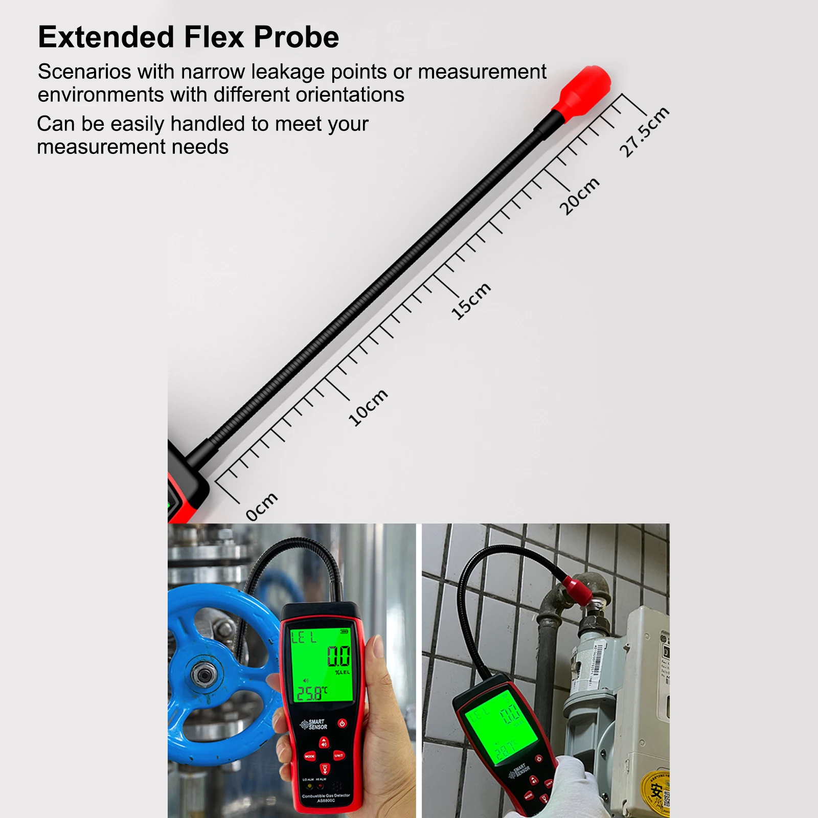 Combustible Gas Leak Detector Flammable Natural Gas Detector Methane Alcohol Lpg Analyzer with Temperature Test Visual Alarms