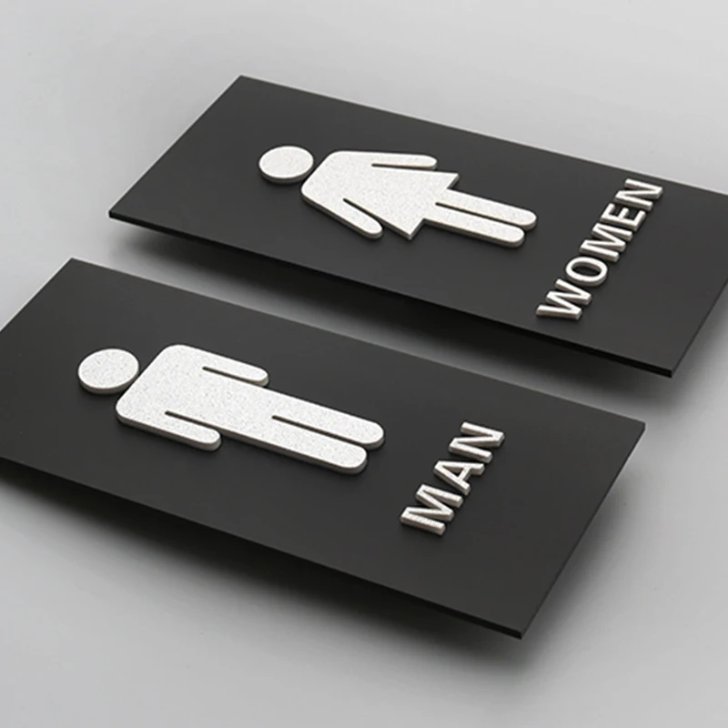 Acrylic Black Toilet Sign Prompt Men & Women  Restroom Signs Door Sticker Doorplate Creative Signage ﻿