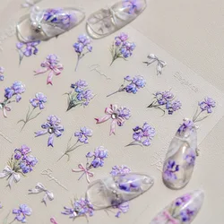 5D Japanese Relief  Nail Art Stickers Purple Exquisite Iris Flowers Adheisve Decals Manicure Floral Pattern Embossed Decorations