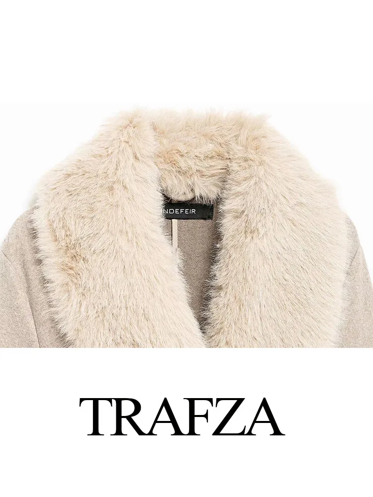 Trafza feminino nova moda jaquetas sólido turn-down colarinho mangas compridas cinto bolsos duplo breasted feminino inverno casacos casuais