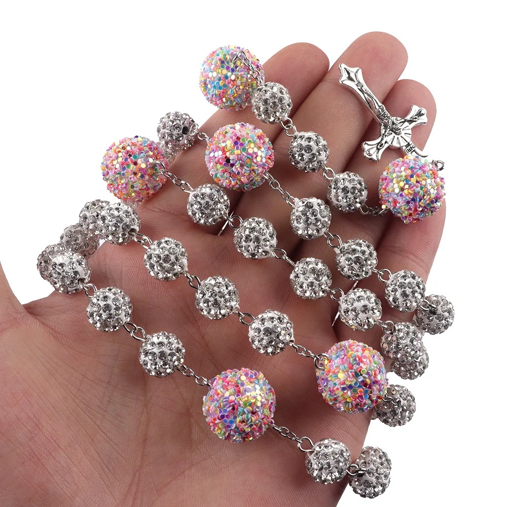 Hot selling European and American women\'s long necklace Rosary prayer bead necklace six layer high quality soft ceramic drill