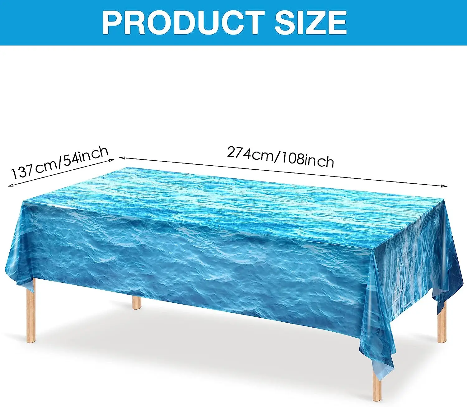 Ocean Waves Plastic Tablecloth, Table Cover, Water Print Table Cover, Under the Sea, Blue for Beach Pool, 54x108 Inch