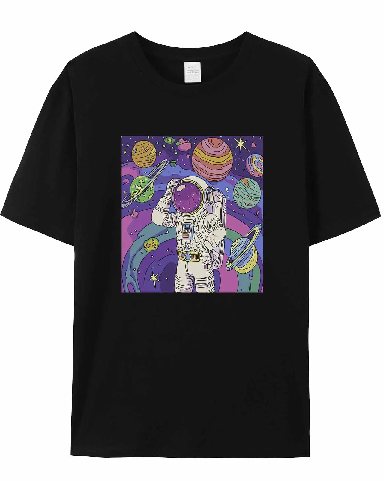 Cartoon Style Graffiti Astronaut T-Shirt Lover Gift Sweatshirt Fitness T-shirt Short Sleeve O-neck Clothing Tops