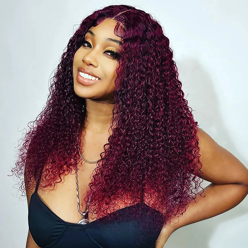 ارتداء والذهاب 99J بورجوندي شعر مستعار شديد التجعد 13x6/360 HD الدانتيل الباروكات الأمامية 400 الكثافة 100% خصلات الشعر المستعار الإنسان ريمي قطعها للنساء