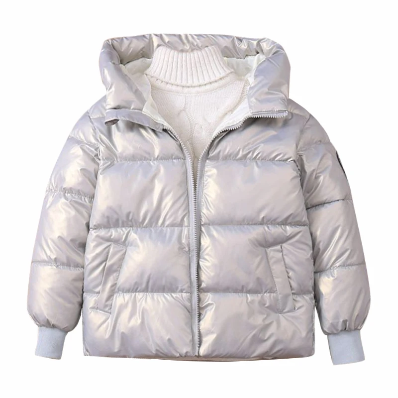 2023 winter new baby thickened cotton padded jacket boys and girls bright face hooded down jacket children\'s coat