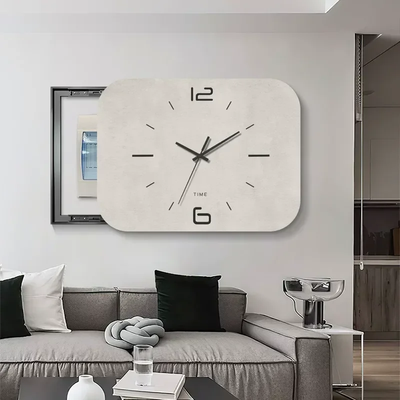 Minimalist Meter Box Decorative Painting with Clock Advanced Inductor Switch Occlusion Design Simple Push Pull Wall Art