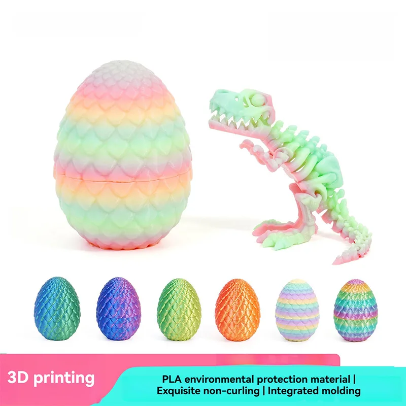 3D Printed Dinosaur Egg Set 8.5/9.5cm Dragon Egg with 13/15cm Simulate Tyrannosaurus Rex Home Ornament Kids New Year Easter Gift