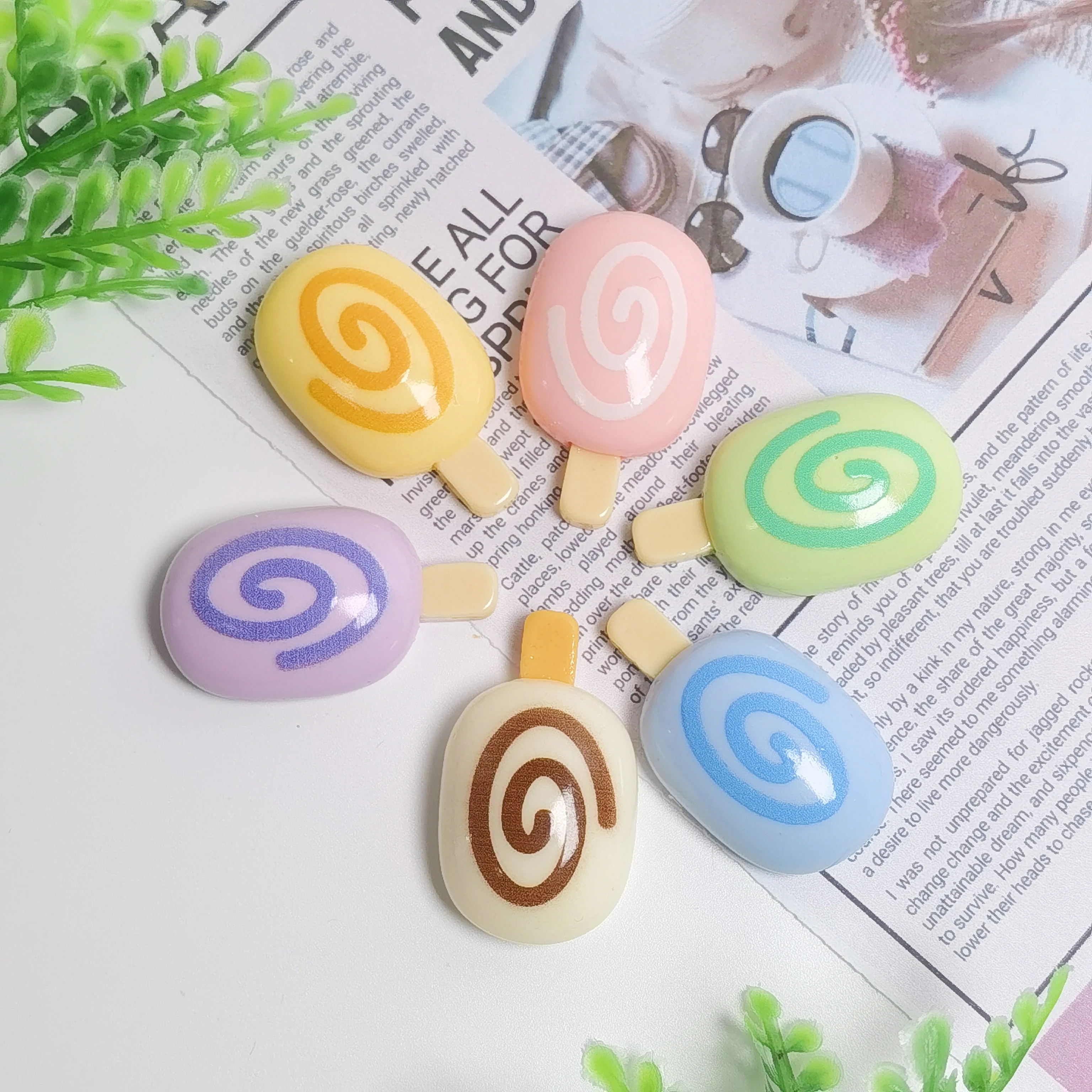 Cute Resin Mini Cartoon Simulation Popsicle Series Scrapbook DIY Flat Back Deco Parts for Hair Bows Accessories